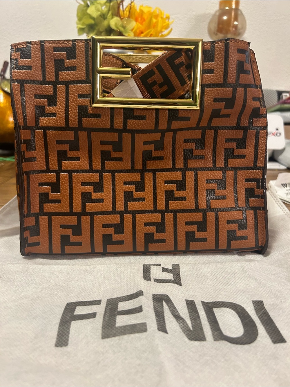 Brown and Black FF Logo Clutch with Gold-Tone Buckle - Picture 6 of 8